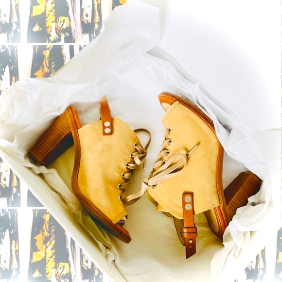 rag & bone Shoes - RAG & BONE | 38.5/7.5/8 | Trafford Nubuck Lace-Up-Peep-Toe Camel Leather Pump 🍁